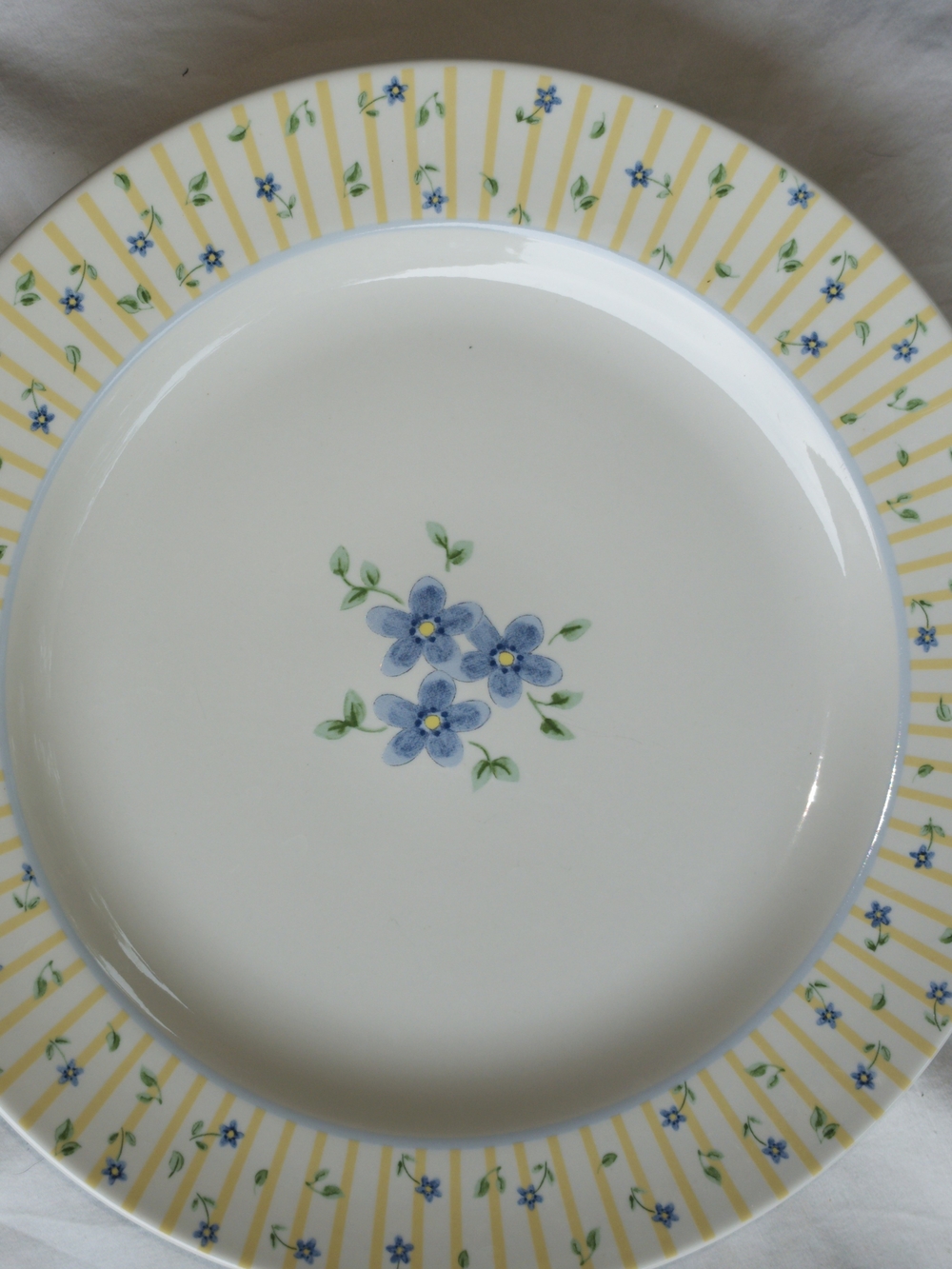 Pfaltzgraff Blue Floral Plate with Yellow Stripe Rim
